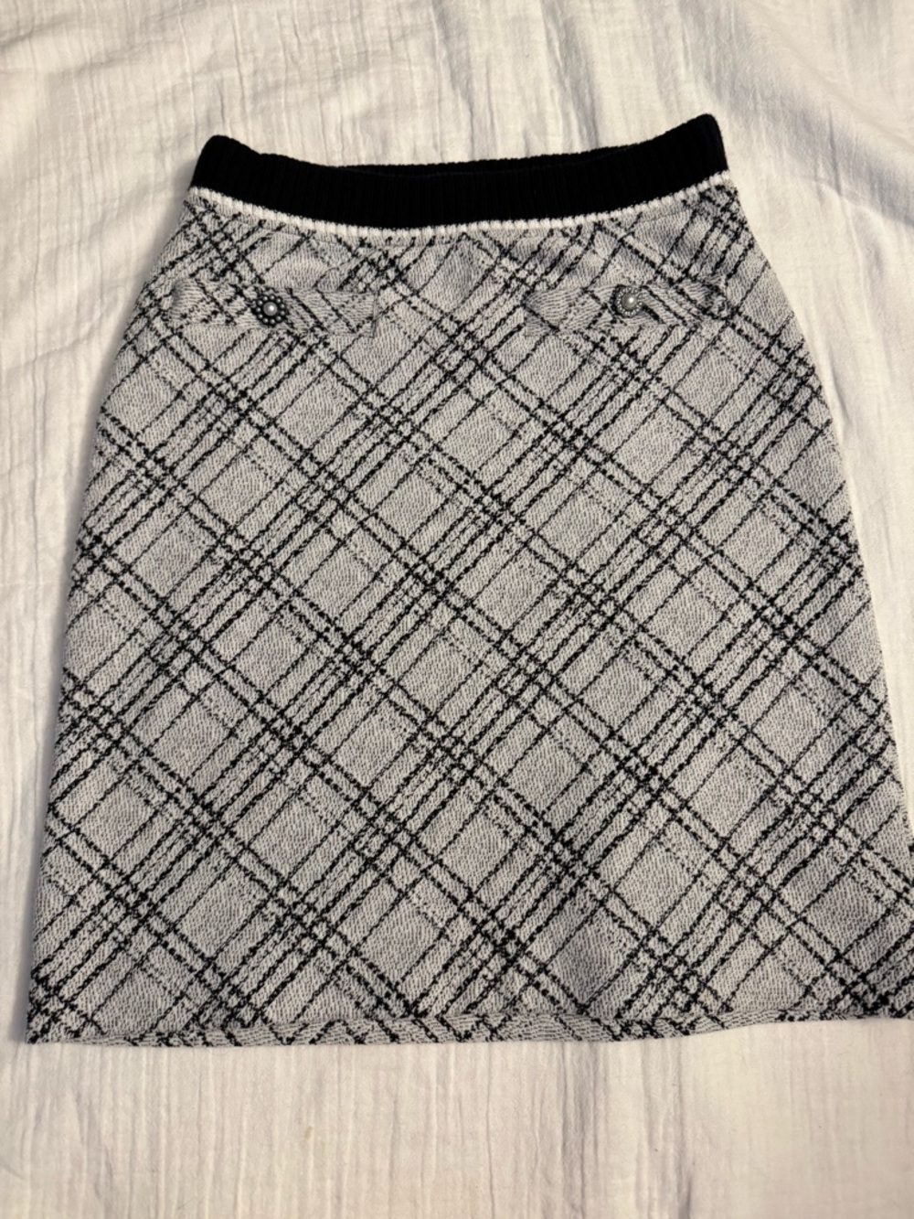 Karl Lagerfeld Black & White Plaid Pencil Skirt